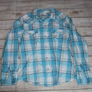 Roper | Women's Blue Plaid Long Sleeve Shirt,  M
